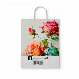 Крафт пакет бумажный Розы 22х12х25см с кручеными ручками, плотность 100 гр/м2, белый,, 114164