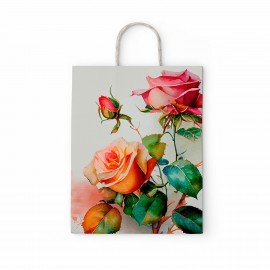 Крафт пакет бумажный Розы 22х12х25см с кручеными ручками, плотность 100 гр/м2, белый,, 114164