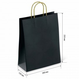 Крафт пакет бумажный Black 26х15х35см с кручеными ручками, плотность 80 гр/м2, моноцв, 112429