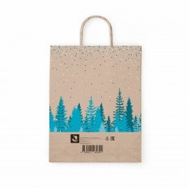 Крафт пакет бумажный Лес 26х15х35см с кручеными ручками, плотность 80 гр/м2, 112498