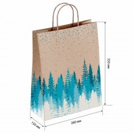 Крафт пакет бумажный Лес 26х15х35см с кручеными ручками, плотность 80 гр/м2, 112498