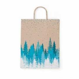 Крафт пакет бумажный Лес 26х15х35см с кручеными ручками, плотность 80 гр/м2, 112498