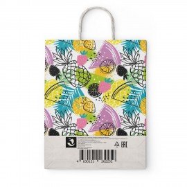 Крафт пакет бумажный Фрукты 26х15х35см с кручеными ручками, плотность 100 гр/м2, белы, 112252