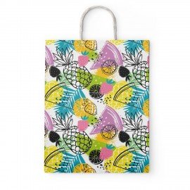 Крафт пакет бумажный Фрукты 26х15х35см с кручеными ручками, плотность 100 гр/м2, белы, 112252