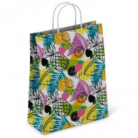 Крафт пакет бумажный Фрукты 26х15х35см с кручеными ручками, плотность 100 гр/м2, белы, 112252