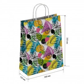 Крафт пакет бумажный Фрукты 26х15х35см с кручеными ручками, плотность 100 гр/м2, белы, 112252