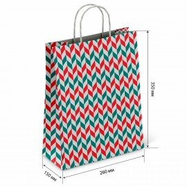 Крафт пакет бумажный Зигзаг 26х15х35см с кручеными ручками, плотность 100 гр/м2, белы, 113211