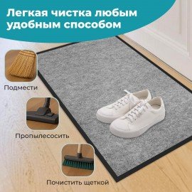 Коврик придверный 90х150см СЕРЫЙ влаго-грязезащитный 300гр/м2 мелкий рубчик PRIMILA S, 701021