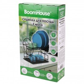 Сушилка для посуды, 2 яруса, с поддоном, черная, 37х24х39см, BOOMHOUSE (БУМХАУС), 701125