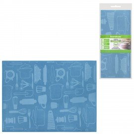 Коврик для сушки посуды из микрофибры, 38х50см, тиснение, "ПОСУДА", СИНИЙ, 400г/м2, BOOMHOUSE (БумХаус), 701148