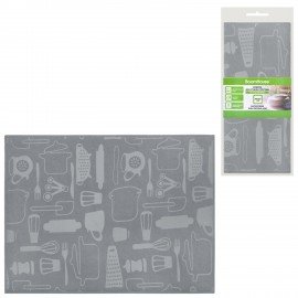 Коврик для сушки посуды из микрофибры, 38х50см, тиснение, "ПОСУДА", СЕРЫЙ, 400г/м2, BOOMHOUSE (БумХаус), 701149