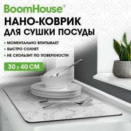Коврик для сушки посуды NANO 30х40см МРАМОР БЕЛЫЙ влаговпитывающий, нескользящий, BOOMHOUSE (БумХаус), 701161