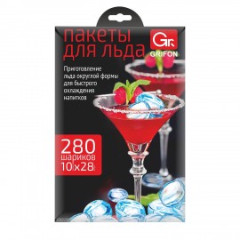 Пакеты для приготовления льда с завязками, 10 пакетов по 28 ячеек, 280 шариков, GRIFON, ШК1207, 101-120
