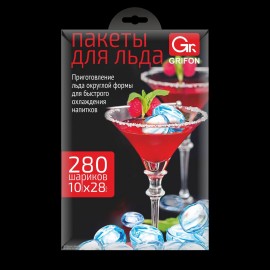 Пакеты для приготовления льда с завязками, 10 пакетов по 28 ячеек, 280 шариков, GRIFON, ШК1207, 101-120