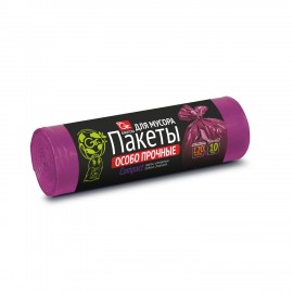 Мешки для мусора особопрочные 120л фиолетовые в рулоне 10 шт, ПНД, 100х67см, 12 мкм, GRIFON, ШК0849, 101-553