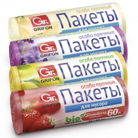 Мешки для мусора Арома 60л в рулоне ассорти, 20шт, ПНД, 56х53,5 см, 9 мкм, GRIFON, ШК0231, 101-023