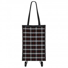 Сумка хозяйственная на колесах складная 50x32x15 см, 24 л, до 15 кг, Оксфорд 600D, шотландка, ЛЮБАША, 701403