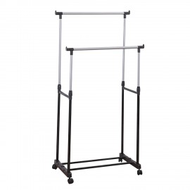 Вешалка для плечиков двухъярусная BOOMHOUSE GR-003 (в900-1600*ш800*г400мм), пластик/металл, черный/хром, 701438