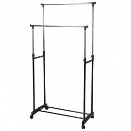 Вешалка для плечиков двухъярусная BOOMHOUSE GR-003 (в900-1600*ш800*г400мм), пластик/металл, черный/хром, 701438