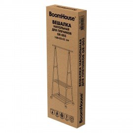 Вешалка для плечиков BOOMHOUSE (БУМХАУС) GR-005 (1600х850х420 мм), 2 полки, передвижная, металл/пластик, черная, 701441