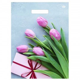 Пакет с вырубной ручкой ПВД, 40х31см, "Тюльпаны", 60мкм, ШК6050, н00212987