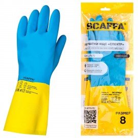 Перчатки латексно-неопреновые SCAFFA Спектр, КЩС, хлопчатобумажное напыление, р. 8, M, 00-01017726