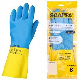 Перчатки латексно-неопреновые SCAFFA Спектр, КЩС, хлопчатобумажное напыление, р. 8, M, 00-01017726