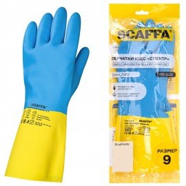 Перчатки латексно-неопреновые SCAFFA Спектр, КЩС, хлопчатобумажное напыление, р. 9, L, 00-01017727