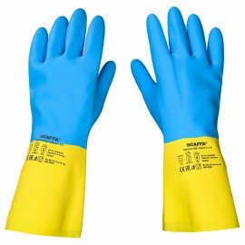 Перчатки латексно-неопреновые SCAFFA Спектр, КЩС, хлопчатобумажное напыление, р. 9, L, 00-01017727