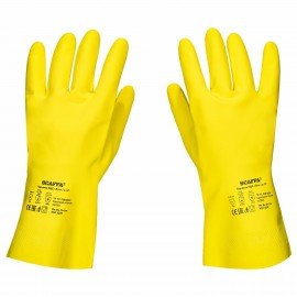 Перчатки латексные SCAFFA Луч, КЩС, хлопчатобумажное напыление, р. 8, M, желтые, шк 8, 00-01017717
