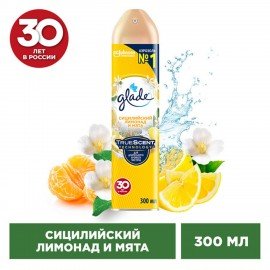 Освежитель воздуха аэрозольный 300мл GLADE "Сицилийский лимонад и мята", ш/к 33613, 864948