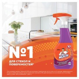 Средство для мытья стекол, пластика и бытовой техники 530 мл МИСТЕР МУСКУЛ "Лаванда", распылитель, 865034
