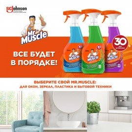 Средство для мытья стекол, пластика и бытовой техники 530 мл МИСТЕР МУСКУЛ "Лаванда", распылитель, 865034