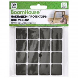 Накладки-протекторы для мебели ФЕТР самоклеящиеся, 20х20мм, черные, КОМПЛЕКТ 32 шт, BoomHouse, 701817