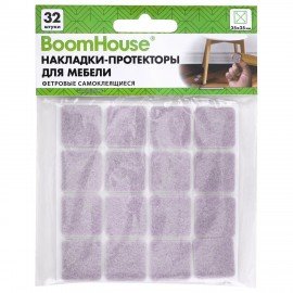 Накладки-протекторы для мебели ФЕТР самоклеящиеся, 25х25мм, бежевые, КОМПЛЕКТ 32 шт, BoomHouse, 701822
