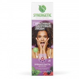 Зубная паста 100 г SYNERGETIC "Для чувствительных зубов и десен", ягоды и мята, без фтора, 201001