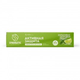 Зубная паста 100 г SYNERGETIC "Активная защита", лайм и мята, без фтора, 201002