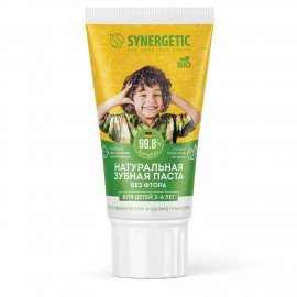 Зубная паста детская 50 г SYNERGETIC, клубничка и банан, от 3 до 6 лет (желтая), 201009