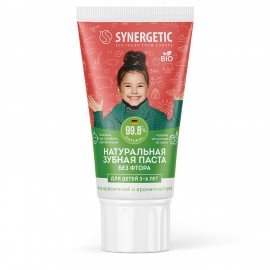 Зубная паста детская 50 г SYNERGETIC, клубничка и банан, от 3 до 6 лет (красная), 201010