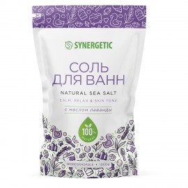 Соль для ванн 1 кг SYNERGETIC "Детокс и расслабление", морская с лавандой, натуральная, 300014