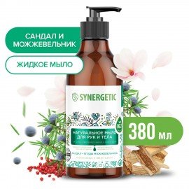 Мыло жидкое 380 мл SYNERGETIC "Сандал и ягоды можжевельника", биоразлагаемое, дозатор, 105003