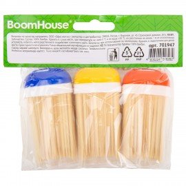 Зубочистки бамбуковые 450 штук, КОМПЛЕКТ 3 диспенсера по 150 штук, BOOMHOUSE, 701947