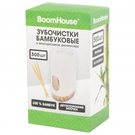 Зубочистки бамбуковые 300 штук в МНОГОРАЗОВОМ диспенсере, BOOMHOUSE, 701948