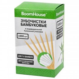 Зубочистки бамбуковые 1000 шт. в индивидуальной бумажной упаковке, BOOMHOUSE (БУМХАУС), 701949
