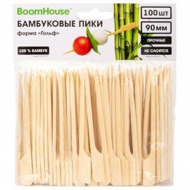 Шпажки-пики для канапе бамбуковые ГОЛЬФ 9 см, 100 шт, BOOMHOUSE, 701962