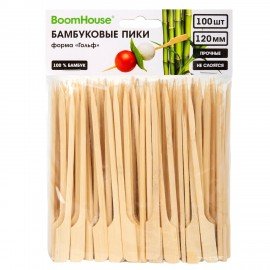 Шпажки-пики для канапе бамбуковые ГОЛЬФ 12 см, 100 шт, BOOMHOUSE, 701963