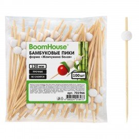 Шпажки-пики для канапе бамбуковые форма "Жемчужина белая" 12 см, 100 шт, BOOMHOUSE, 701966