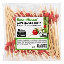 Шпажки-пики для канапе бамбуковые форма "Жемчужина красная" 12 см, 100 шт, BOOMHOUSE, 701968