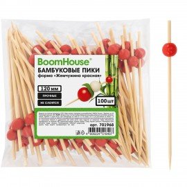 Шпажки-пики для канапе бамбуковые форма "Жемчужина красная" 12 см, 100 шт, BOOMHOUSE, 701968