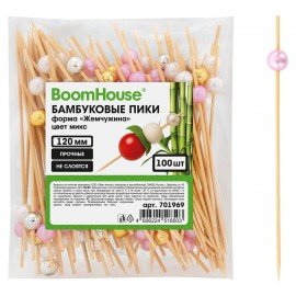 Шпажки-пики для канапе бамбуковые форма "Жемчужина" цвет микс 12 см, 100 шт, BOOMHOUSE, 701969